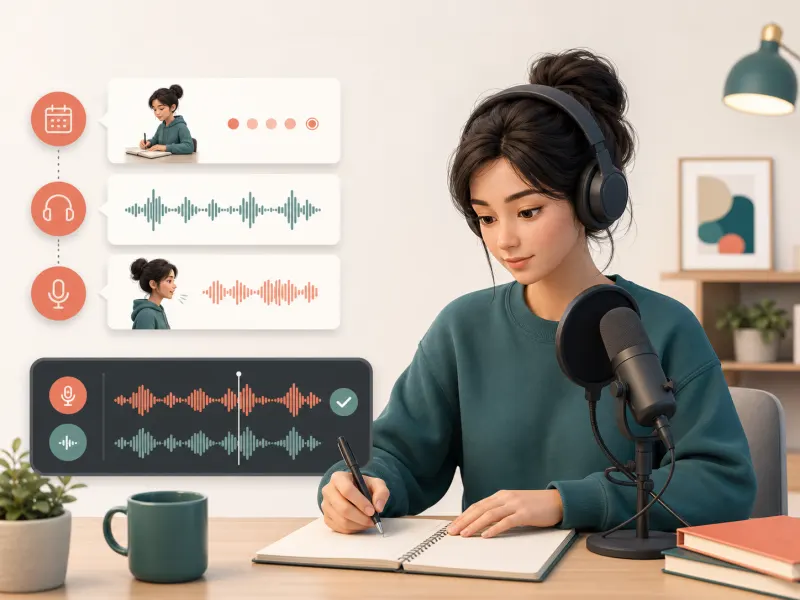 Ilustração do método de shadowing em inglês